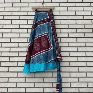 Darn Good Yarn Recycled Sari Silk Wrap Skirt Patchwork Boho Festival India Maxi
